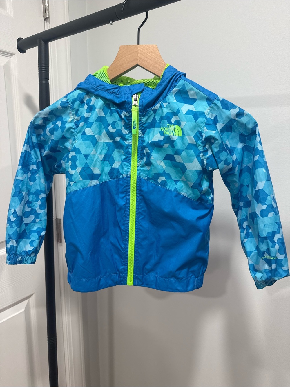 The North Face Kids Blue & Lime Hooded Wind Jacket
